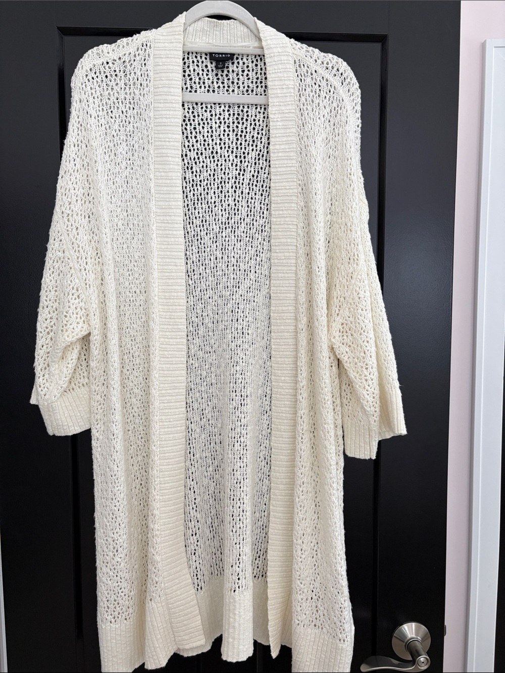 Torrid (Plus Size) Cream Open Knit Long Cardigan. Size 3= 22/24 or 3X